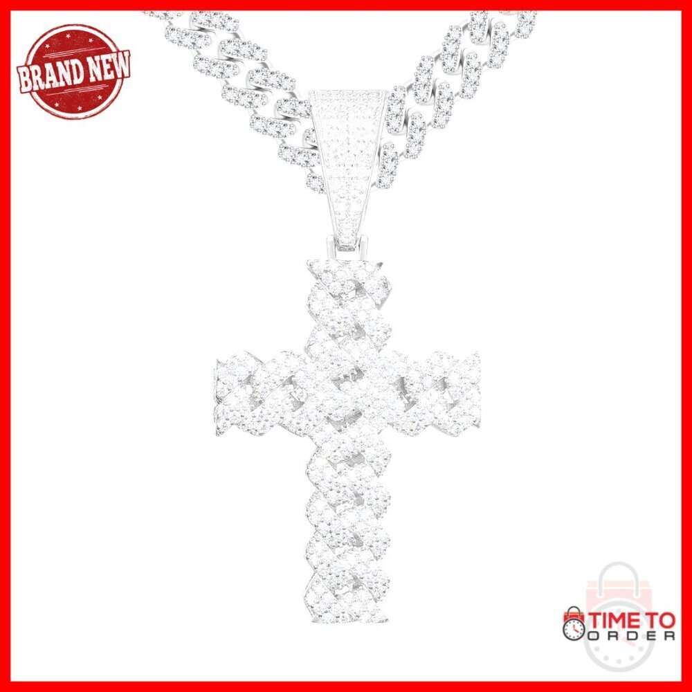 2.7 Carat Moissanite Cross Pendant Necklace 18k Gold Plated Sterling Silver